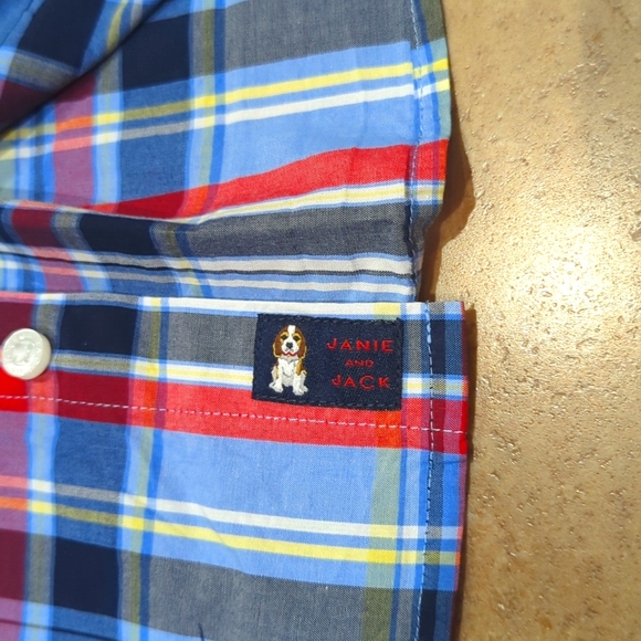 Janie and Jack boy's shirt. Blue, red, white plaid. Size 10. - Picture 3 of 4
